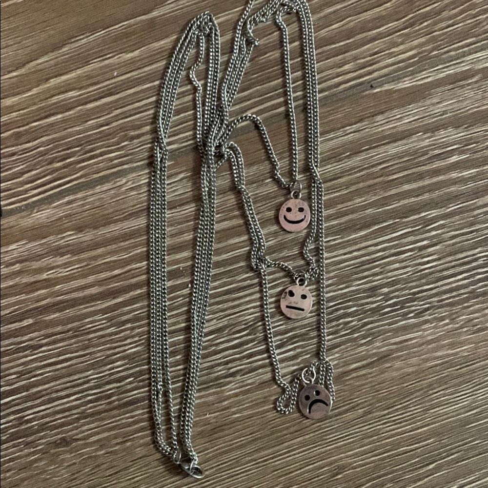 Silver Chain Necklace with Smiley Pendants